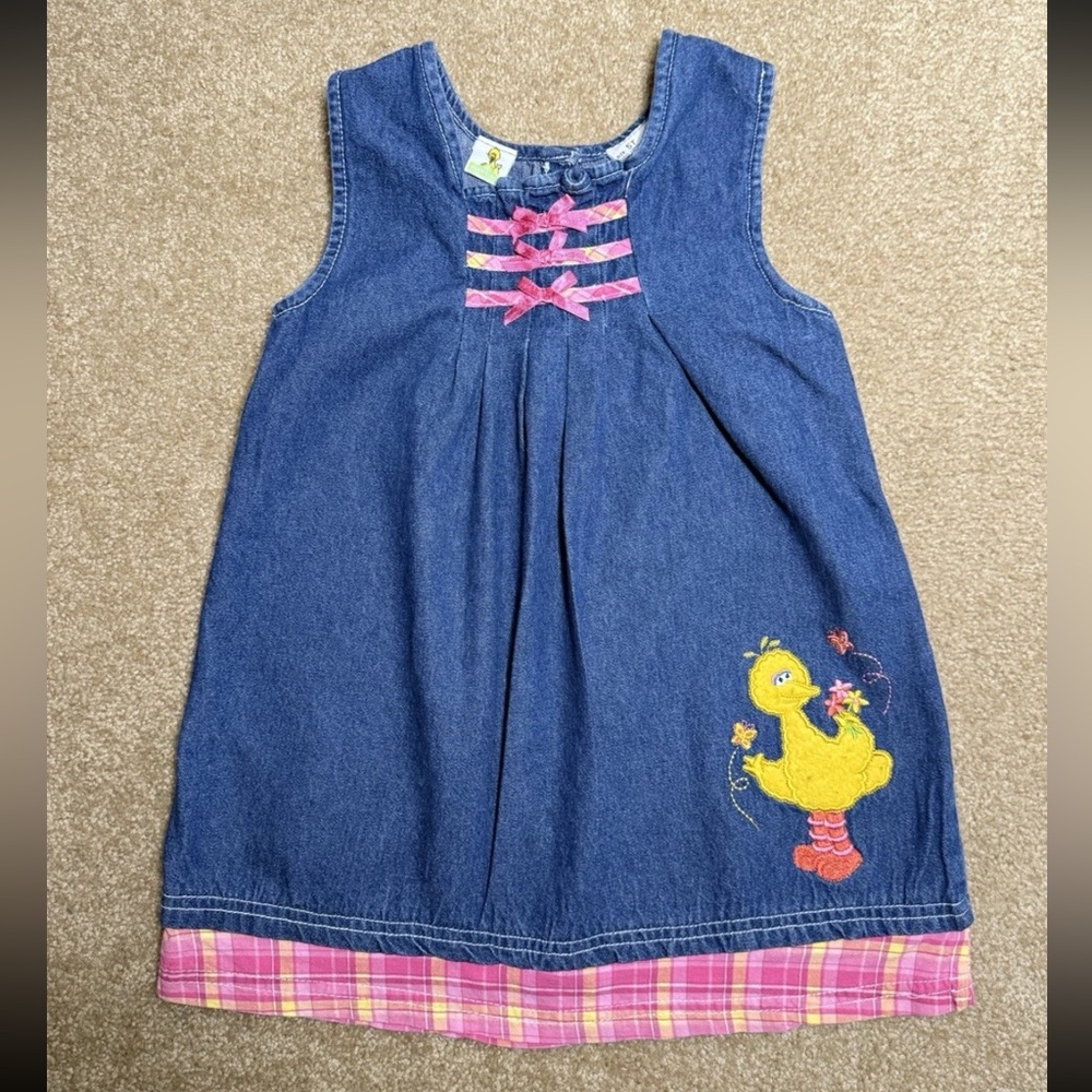 Vintage Sesame Street Big Bird Denim Dress Girl 5T | RARE - Picture 3 of 8
